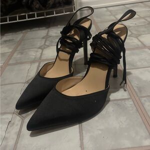 Elegant Black Lace-Up Heels